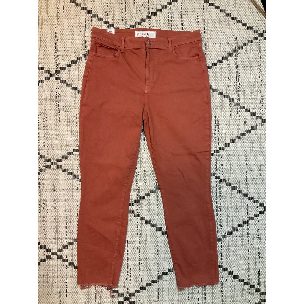 Frank‎ & Eileen Sz 31 Coral High Rise Ankle Crop Frayed Hem Jeans